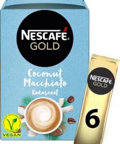 Nescafé Gold Coconut Macchiato Oploskoffie - 6 Doosjes à 6 Zakjes 12 Nescafé Gold Coconut Macchiato Oploskoffie - 6 Doosjes à 6 Zakjes -Koffie Tijd Winkel 1005x1200