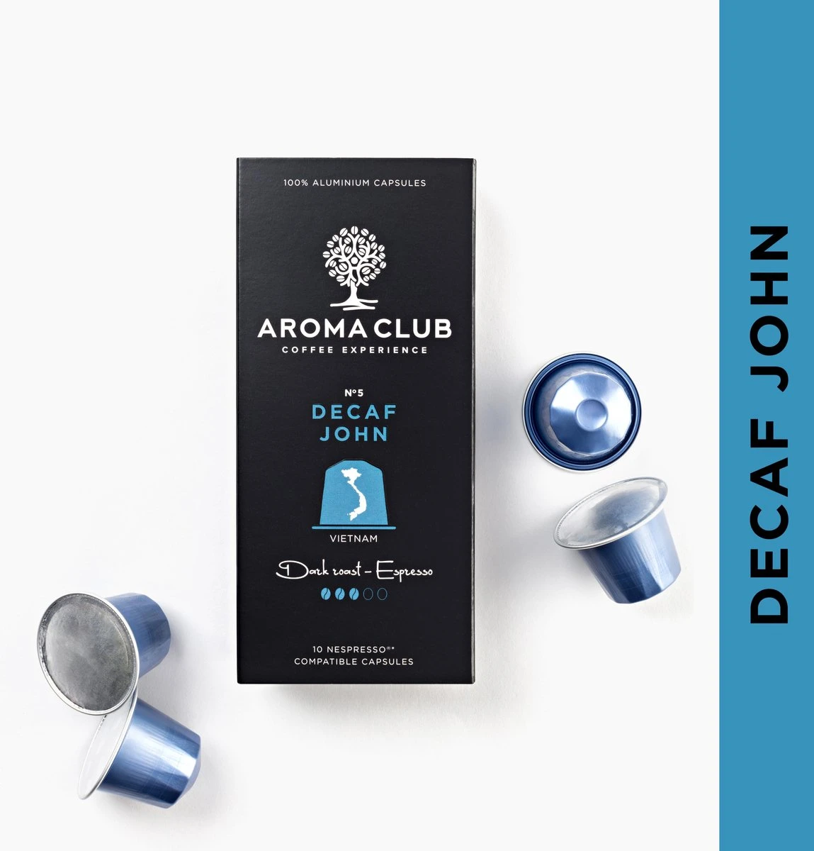 Aroma Club - Nespresso Compatible Capsules (120 St.) - No. 5 Decaf John - Intensiteit 3/5 - Decaf - 100% Aluminium Koffiecups 6 Aroma Club - Nespresso Compatible Capsules (120 St.) - No. 5 Decaf John - Intensiteit 3/5 - Decaf - 100% Aluminium Koffiecups - Afbeelding 4