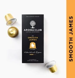 Aroma Club - Nespresso Compatible Capsules (120 St.) - No. 2 Smooth James - Intensiteit 3/5 - Espresso & Lungo - 100% Aluminium Koffiecups 12 Aroma Club - Nespresso Compatible Capsules (120 St.) - No. 2 Smooth James - Intensiteit 3/5 - Espresso & Lungo - 100% Aluminium Koffiecups -Koffie Tijd Winkel 1160x1200