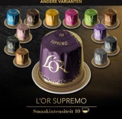 L'OR Espresso Supremo Koffiecups - Intensiteit 10/12 - 10 X 10 Capsules 22 L'OR Espresso Supremo Koffiecups - Intensiteit 10/12 - 10 X 10 Capsules -Koffie Tijd Winkel 1200x1173 3
