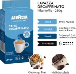 Lavazza Caffe Decaffeinato Filterkoffie - 250 Gram X8 -Koffie Tijd Winkel 1200x1177 2