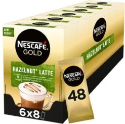Nieuwe uitgaven 9 Nescafé Gold Hazelnoot Latte Oploskoffie - 6 Doosjes à 8 Zakjes