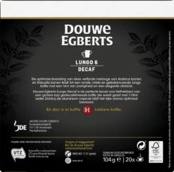 Douwe Egberts Lungo Decaf (6) - 10 X 20 Koffiecups 10 Douwe Egberts Lungo Decaf (6) - 10 X 20 Koffiecups -Koffie Tijd Winkel 1200x1186 1