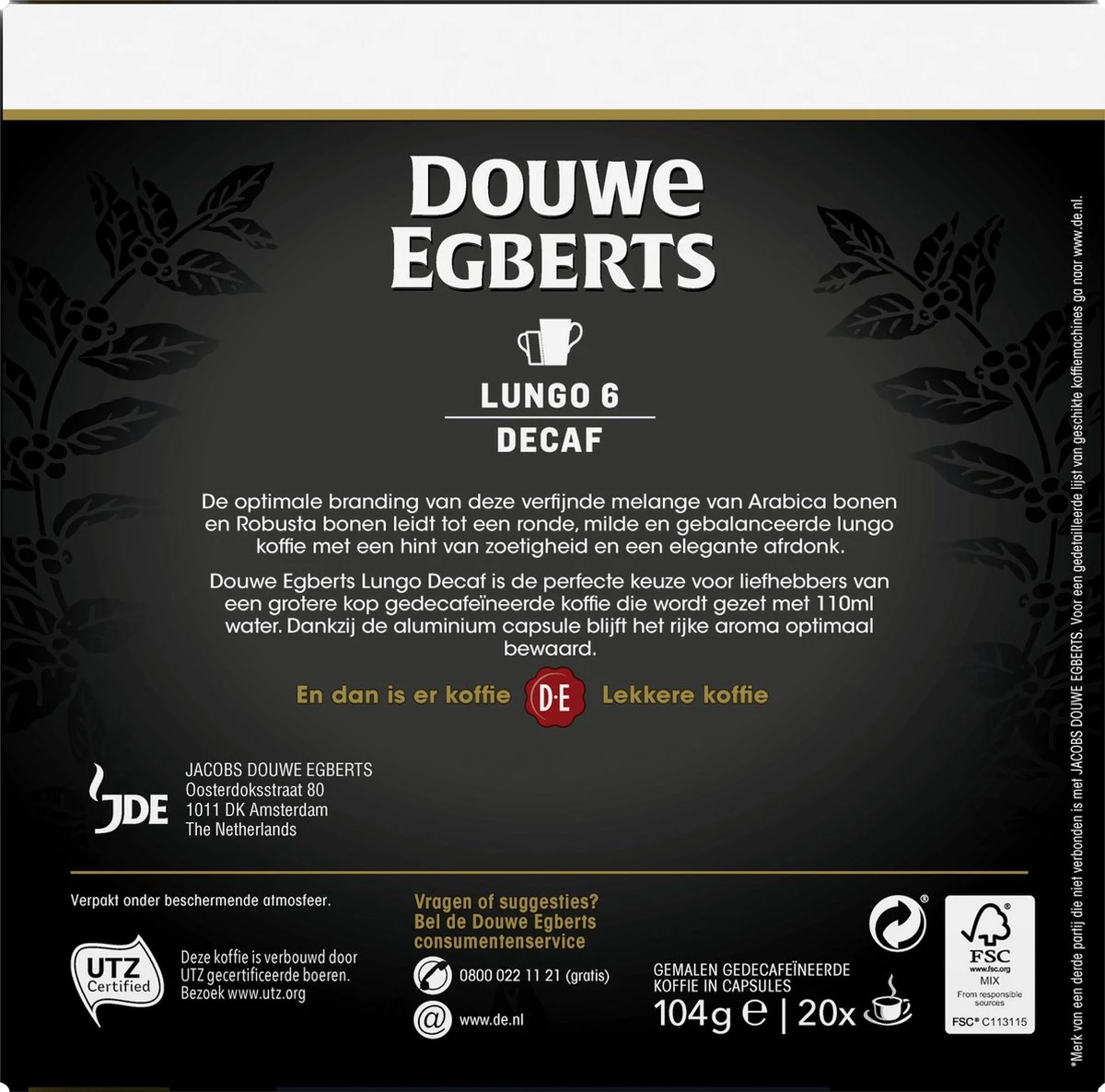 Douwe Egberts Lungo Decaf (6) - 10 X 20 Koffiecups 5 Douwe Egberts Lungo Decaf (6) - 10 X 20 Koffiecups - Afbeelding 3