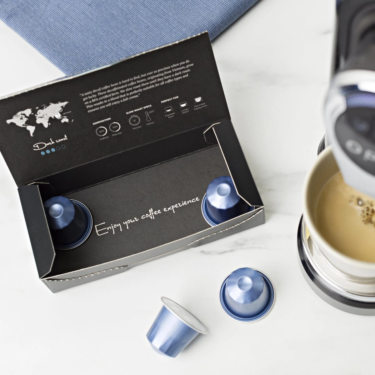 Aroma Club - Nespresso Compatible Capsules (120 St.) - No. 5 Decaf John - Intensiteit 3/5 - Decaf - 100% Aluminium Koffiecups 5 Aroma Club - Nespresso Compatible Capsules (120 St.) - No. 5 Decaf John - Intensiteit 3/5 - Decaf - 100% Aluminium Koffiecups - Afbeelding 3