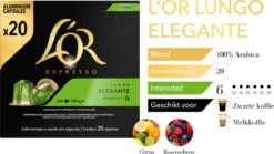 L'OR Lungo Elegante Koffiecups - Intensiteit 6/12 - 10 X 20 Capsules 18 L'OR Lungo Elegante Koffiecups - Intensiteit 6/12 - 10 X 20 Capsules -Koffie Tijd Winkel 1200x677