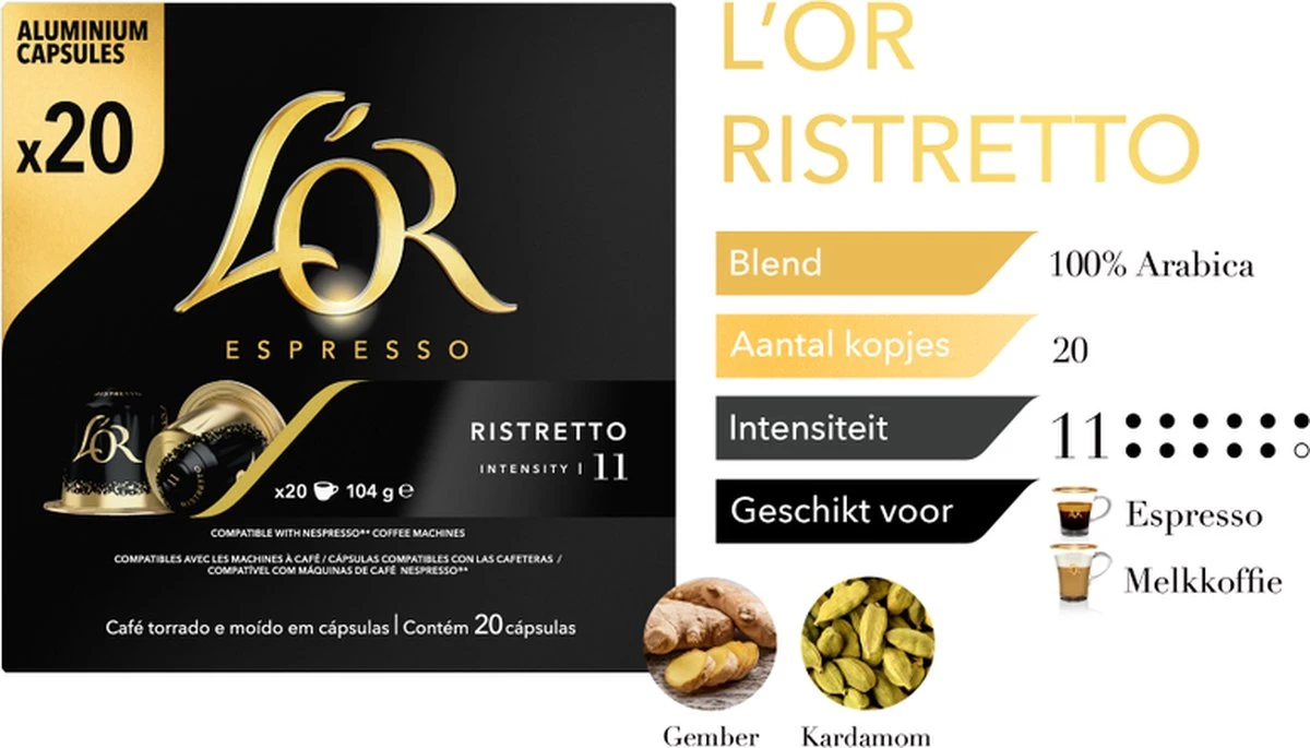 L'OR Espresso Ristretto Koffiecups - Intensiteit 11/12 - 10 X 20 Capsules 8 L'OR Espresso Ristretto Koffiecups - Intensiteit 11/12 - 10 X 20 Capsules - Afbeelding 6