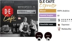 Douwe Egberts D.E Café Espresso Koffiecups - Intensiteit 9/12 - 10 X 20 Capsules 13 Douwe Egberts D.E Café Espresso Koffiecups - Intensiteit 9/12 - 10 X 20 Capsules -Koffie Tijd Winkel 1200x697