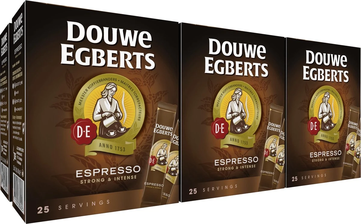Douwe Egberts Espresso Sticks Oploskoffie - 6 X 25 Zakjes 3 Douwe Egberts Espresso Sticks Oploskoffie - 6 X 25 Zakjes