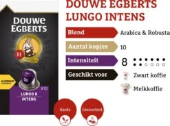 Douwe Egberts Lungo Intens Koffiecups - Intensiteit 8/12 - 10 X 10 Capsules -Koffie Tijd Winkel 1200x894