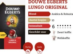 Douwe Egberts Lungo Original Koffiecups - Intensiteit 6/12 - 10 X 10 Capsules -Koffie Tijd Winkel 1200x895 1