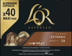 L'OR Lungo Estremo Koffiecups - Intensiteit 10/12 - 4 X 40 Capsules -Koffie Tijd Winkel 1200x942 2