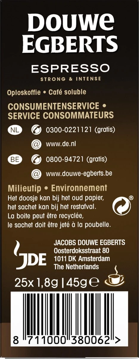 Douwe Egberts Espresso Sticks Oploskoffie - 6 X 25 Zakjes 8 Douwe Egberts Espresso Sticks Oploskoffie - 6 X 25 Zakjes - Afbeelding 6