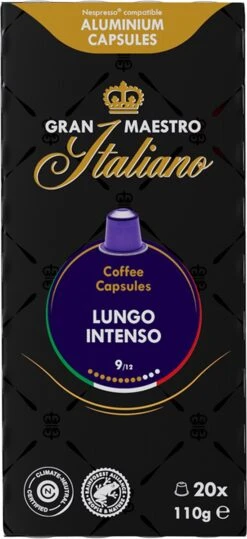 Gran Maestro Italiano - Lungo Intenso - Koffiecups - Nespresso Compatibel Capsules - Krachtige Smaak - 6 X 20 Cups 12 Gran Maestro Italiano - Lungo Intenso - Koffiecups - Nespresso Compatibel Capsules - Krachtige Smaak - 6 X 20 Cups -Koffie Tijd Winkel 550x1200 2