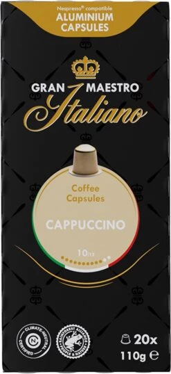 Gran Maestro Italiano - Cappuccino - Koffiecups - Nespresso Compatibel Capsules - Intense Smaak - 6 X 20 Cups -Koffie Tijd Winkel 551x1200