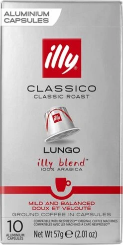 Illy Lungo Classico Koffiecups - Intensiteit 5/9 - 10 X 10 Capsules -Koffie Tijd Winkel 601x1200