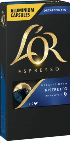 L'OR Espresso Ristretto Decaffeinato - Intensiteit 9/12 - 10 X 10 Capsules 22 L'OR Espresso Ristretto Decaffeinato - Intensiteit 9/12 - 10 X 10 Capsules -Koffie Tijd Winkel 603x1200