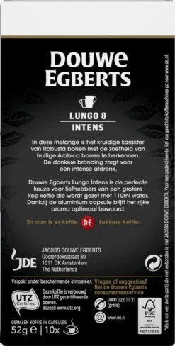 Douwe Egberts Lungo Intens Koffiecups - Intensiteit 8/12 - 10 X 10 Capsules -Koffie Tijd Winkel 607x1200
