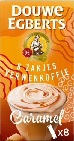 Douwe Egberts Verwenkoffie Latte Caramel Oploskoffie - 5 X 8 Zakjes -Koffie Tijd Winkel 633x1200 2