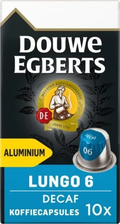 Douwe Egberts Lungo Decaf Koffiecups - Intensiteit 6/12 - 10 X 10 Capsules -Koffie Tijd Winkel 643x1200 1