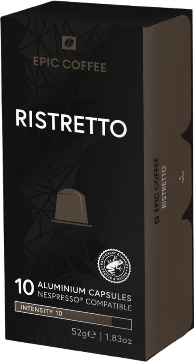 100 Capsules Epic Coffee - Ristretto - Nespresso® Compatible Aluminium Capsules - RFA Keurmerk - Doos 100 Stuks 3 100 Capsules Epic Coffee - Ristretto - Nespresso® Compatible Aluminium Capsules - RFA Keurmerk - Doos 100 Stuks