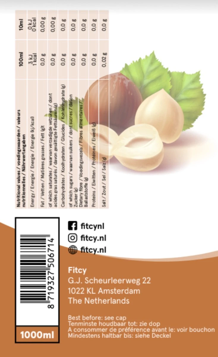 Fitcy | Koffiesiroop | Hazelnoot | Barista Syrup | Zero | Vegan | Vetvrij | Suikervrij | Keto-vriendelijk | Koffie | Siroop | MET DOSEERPOMP | 1L 4 Fitcy | Koffiesiroop | Hazelnoot | Barista Syrup | Zero | Vegan | Vetvrij | Suikervrij | Keto-vriendelijk | Koffie | Siroop | MET DOSEERPOMP | 1L - Afbeelding 2