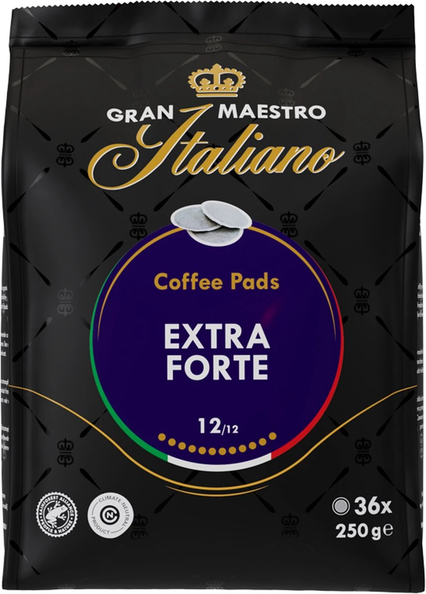 Gran Maestro Italiano – Extra Forte - Koffiepads - Senseo Compatibel Pads – Krachtig En Karakteristiek - 6 X 36 Pads 4 Gran Maestro Italiano – Extra Forte - Koffiepads - Senseo Compatibel Pads – Krachtig En Karakteristiek - 6 X 36 Pads - Afbeelding 2