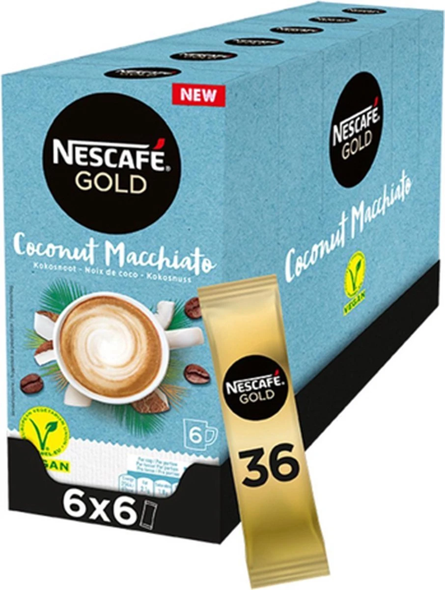 Nescafé Gold Coconut Macchiato Oploskoffie - 6 Doosjes à 6 Zakjes 3 Nescafé Gold Coconut Macchiato Oploskoffie - 6 Doosjes à 6 Zakjes
