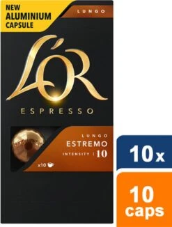 L'OR Lungo Estremo Koffiecups - Intensiteit 10/12 - 10 X 10 Capsules 25 L'OR Lungo Estremo Koffiecups - Intensiteit 10/12 - 10 X 10 Capsules -Koffie Tijd Winkel 909x1200
